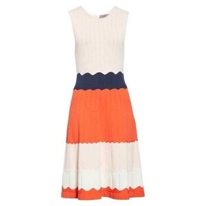 Lela Rose Colorblock Fit & Flare Scalloped Swing Knit Sweater Dress Small